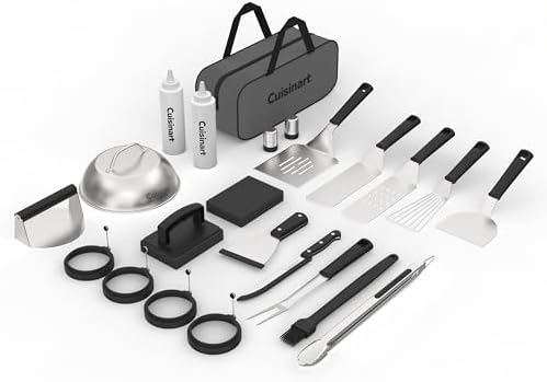 Cuisinart 24-Piece Griddle Tool Set with Storage Tote, Stainless Steel Flat Top Grill Accessories with Spatulas, Melting Dome, Smash Burger Press, Scraper & Tongs, Perfect for BBQ, Tailgates, Camping by Cuisinart