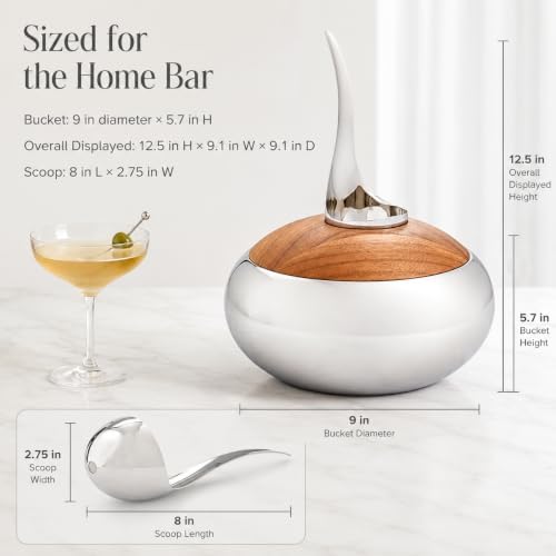 nambe Scoop Ice Bucket | Insulated Ice Bucket with Lid and Ice Scoop | Stainless Steel Chiller for Cocktail Bar, Parties Barware and Serve ware | Home Bar & Bar Cart Accessory | Dishwasher Safe - Image 4