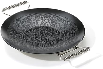 camping moon BBQ Grill Pan Dia 12.8-inch Round Griddle 3-Ply Composite Steel Nonstick Foldable Handle for Open Fire Gas Stove Outdoor & Indoor Use GRW-33F by CAMPINGMOON
