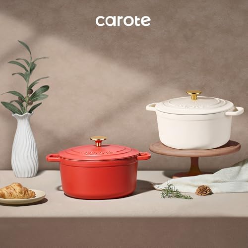 CAROTE Enameled Cast Iron Dutch Oven Pot with Lid, 4QT Red - Image 7