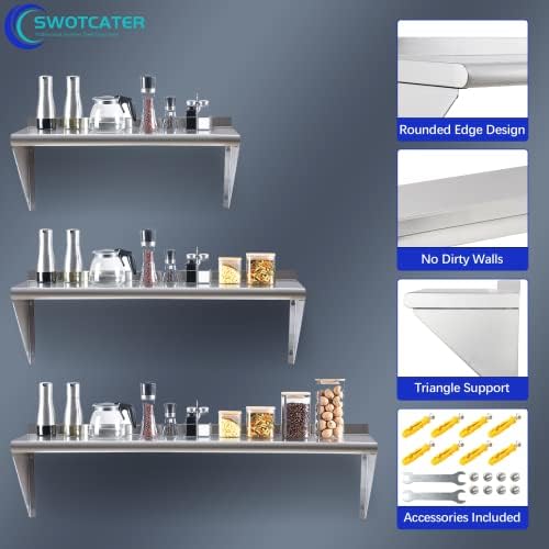 Stainless Steel Shelf 2 Pack 14"x24", Wall Mounted Metal Shelves - Image 5