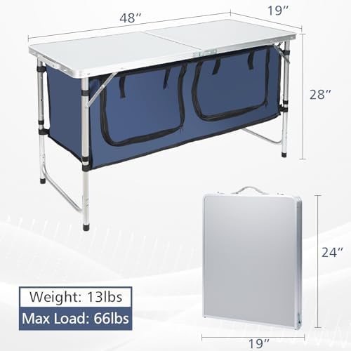 JOUYEK Camping Table, Folding Portable Kitchen Table with Storage Blue - Image 2