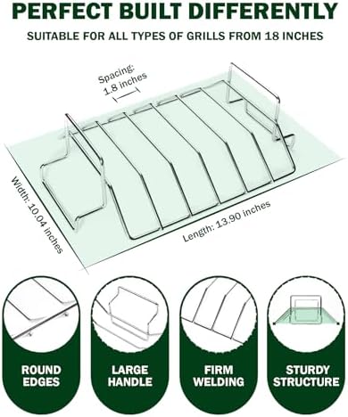 Rib and Roast Rack for Big Green Egg, Turkey Roasting Rack for Grilling and Smoking - Stainless Steel Pan for Cooking Rib, Chicken, Bird. L/XL BGE Accessories, Also for Other 18" or Larger Grills - Image 2