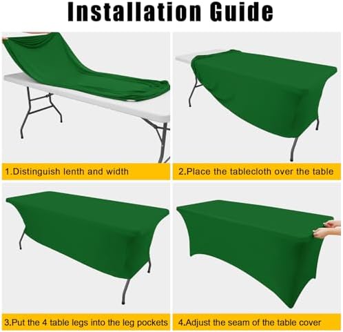 Smiry 2Pack Spandex Table Cloth 8FT, Elastic Fitted EmeraldGreen Tablecloth - Image 5