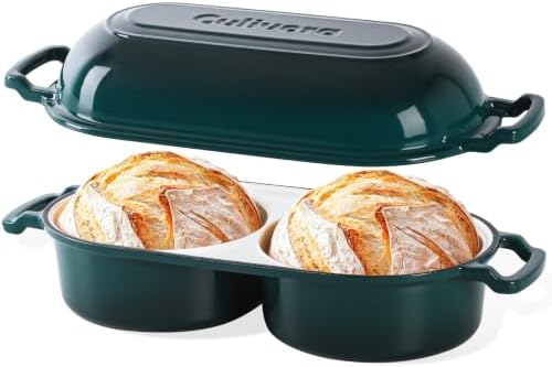 Cast Iron Double Dutch Oven, Mini Enamel Sourdough Bread Pan with Lid by Culivora