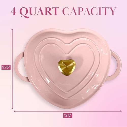Paris Hilton Enameled Cast Iron Dutch Oven Pot with Lid, Heart-Shaped Dutch Oven, Durable Cast Iron Pot with Dual Handles, Oven Safe to 500°F, Works on All Stovetops, 4-Quart, Pink - Image 6
