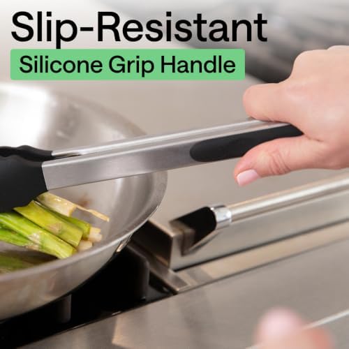 GORILLA GRIP Stainless Steel Kitchen Tongs for Cooking, 2 PK, Black - Image 4