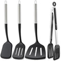 Silicone Spatula Set for Cooking BBQ with 12" Grill Tongs Large Turner-4Pcs by HE-SANQI