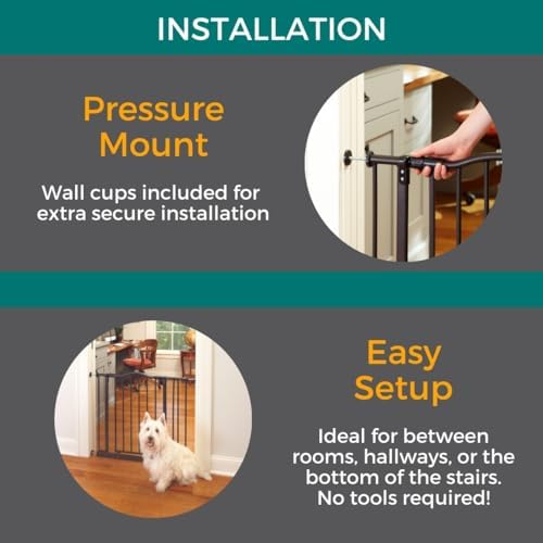 MyPet Windsor Arch Hold-Open & Auto-Close Pressure-Mount Pet Gate: Heavy-Duty Steel Gate 28.5in Tall Comes with Two 5in Extensions from 28in to 38in Wide in Matte Bronze - Image 3