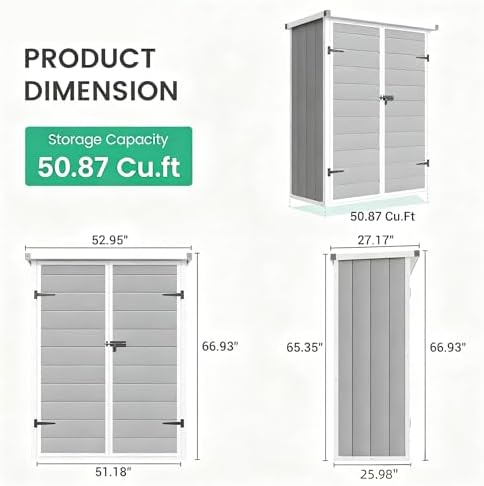 UDPATIO Vertical Storage Shed,51 Cu.ft Resin Outdoor Cabinet,Dark Grey - Image 2