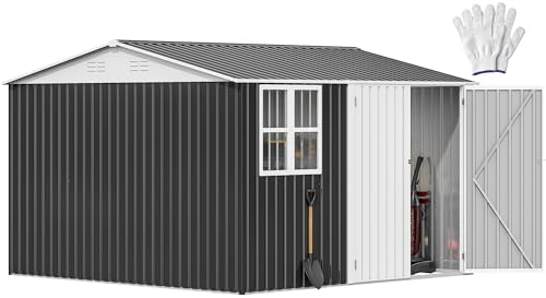 DWVO 10' x 10' Outdoor Metal Storage Shed with Windows & Lockable Doors by DWVO
