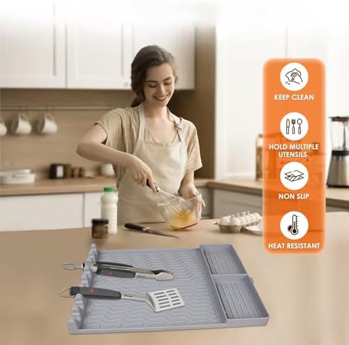 Silicone Grill Mat for Flat Top, Heat Resistant Griddle Tool Mat, Gray - Image 7