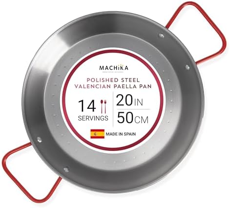 Machika Carbon - paella pan 20 in - 50 cm and 14 Servings, made in Carbon Steel, with dimples for greater resistance and lightness, ideal for cooking outdoors, cook your own Valencian paella by MachikaEveryoneIsInvited
