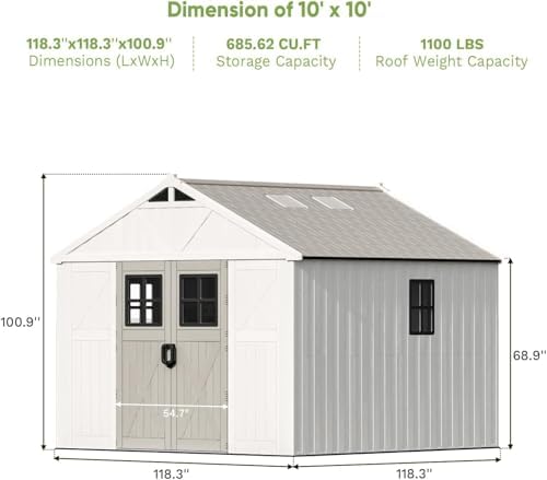 Patiowell 10x10 FT Resin Outdoor Storage Shed with Floor, Beige - Image 3