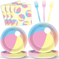 96PCS Summer Macaron Beach Ball Party Paper Plates and Napkins and Forks Set for Macaron Beach Ball Party Paper Plates Disposable Decor Summer Parties Set for Kids Birthday Gatherings Decorations by Oitnlaughter