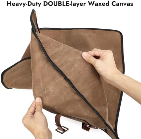 Knife Roll with Leather Straps and Metal Buckles, Double Layer Waxed Canvas Knife Bag, Large Chef Knife Bag with Handle and Shoulder Strap - Image 5