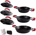 Cast Iron Skillet + Cast Iron Lid Set - 8"+10"+12" Dual Handle Frying Pans + Pan Scraper + Silicone Handle Holder Covers - Pre-Seasoned Indoor/Outdoor, Grill, Stovetop, Induction, Oven Safe Cookware by Cuisinel