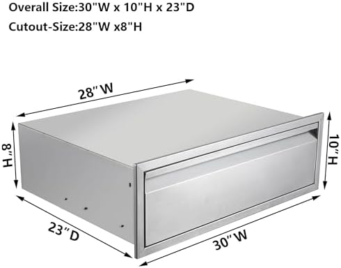 Outdoor Kitchen Drawers Stainless Steel, Flush Mount BBQ Island Built-in Drawer Weatherproof for Outdoor Kitchen Island and Grill Station (30"W x 10"H x23"D) - Image 2
