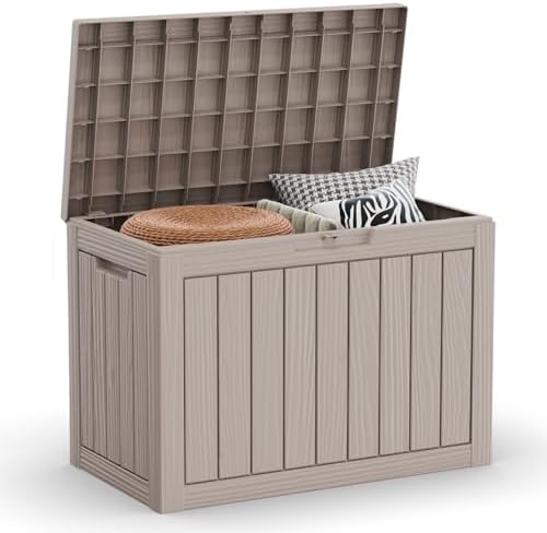 46 Gallon Outdoor Deck Box, Lockable Waterproof Outdoor Storage Boxes For Garden Tools,Indoor Cushions,Accessories Outside Storage Resin Weatherproof Container(Grey) by MAIUSCOLI