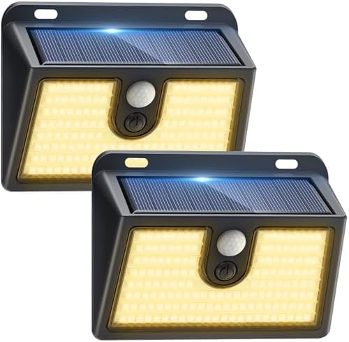 [2 Packs] Solar Motion Sensor Outdoor Lights, Super Bright Solar Lights Outdoor Waterproof, 3 Lighting Modes Security Wall Light for Outside Walking Dog Fence Backyard Deck Garden Door Step Garage by Claoner