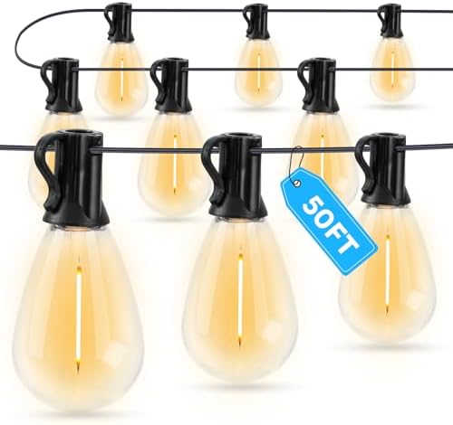 GvvooHome LED Outdoor String Lights, 50FT Waterproof Patio Lights with 16 Shatterproof S11 Plastic Bulbs, 2700K Warm White Edison Hanging Lights for Backyard, Garden, Porch, Bistro by GvvooHome