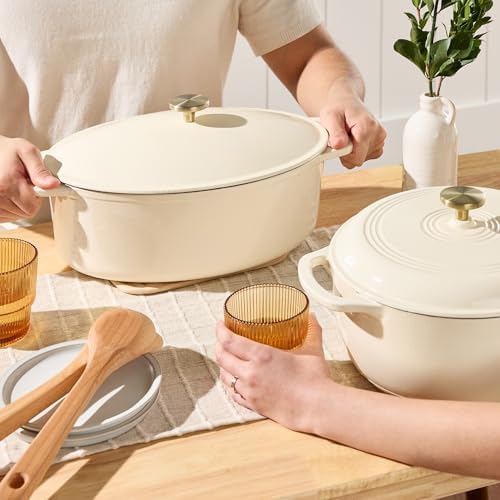 Best Choice Products Oval 7.5 Quart Enamel Cast-Iron Dutch Oven, Heavy-Duty Pre-Seasoned for Baking, Cooking w/Side Handles – Vanilla Buttercream - Image 5