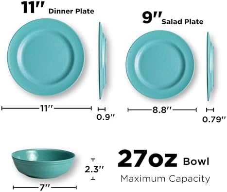 TP 18-Piece Dinnerware Set, Melamine Dishes Set with Bowls and Plates, Service for 6, Non-breakable Lightweight Dining Tableware, Teal - Image 3