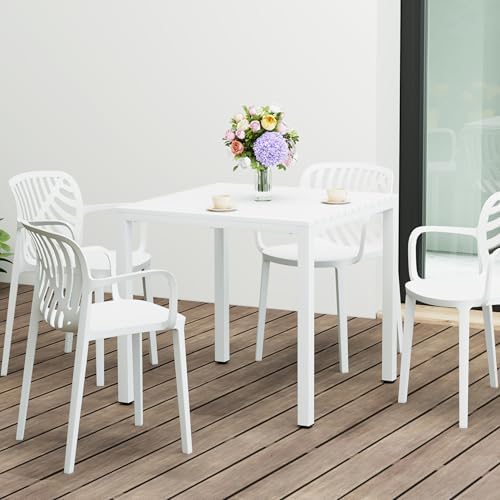 Costaelm Outdoor Dining Table for 4, Square Metal Patio Table, 4-Person Weather Resistant Steel Slat Table for Lawn Garden Backyard, White by Costaelm