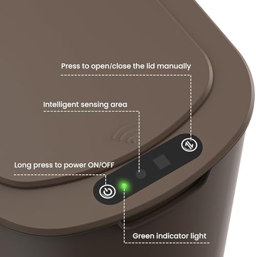 Cesun Automatic Motion Sensor Bathroom Trash Can with Lid, 2.6 Gallon Touchless Trash Bin, Smart Plastic Slim Garbage Can Small Brown Wastebasket for Toilet, Office, rv, Bedroom, Living Room - Image 6