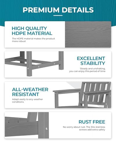 Ciokea HDPE Outdoor Patio Dining Table, All-Weather Furniture, Grey - Image 4