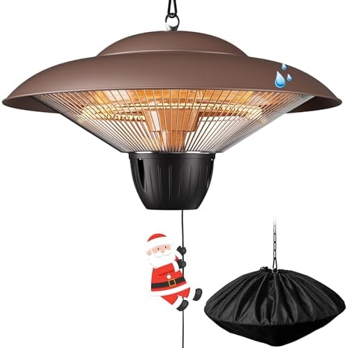 Patio Heater for Outdoor Use 1500W Electric Infrared Hanging Heater, Ceiling Mounted, Waterproof for Porch, Garage, Balcony, Overheat Protection (Brown) by Danluke