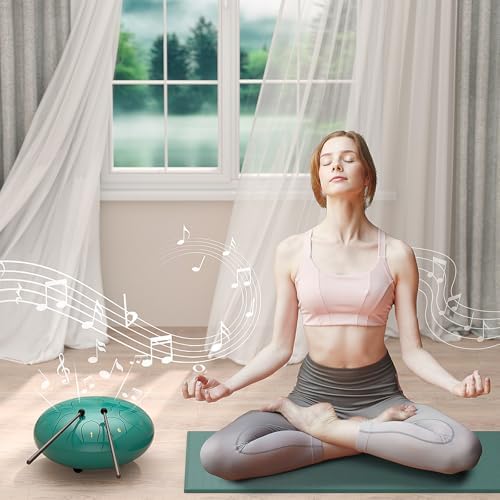 Rain Drum for Outside Garden, 8 Inches 11 Notes Steel Tongue Drum, Waterproof Meditation Rain Chime, Musical Instruments for Adult Gift with Bag, Music Book, Mallets (Lake Blue) - Image 5