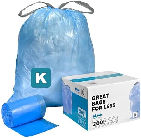 Plasticplace Custom Fit Trash Bags, Compatible with simplehuman Code K (100 Count) Tinted Blue Drawstring Garbage Liners 10 Gallon / 38 Liters, 24" x 28" by Plasticplace