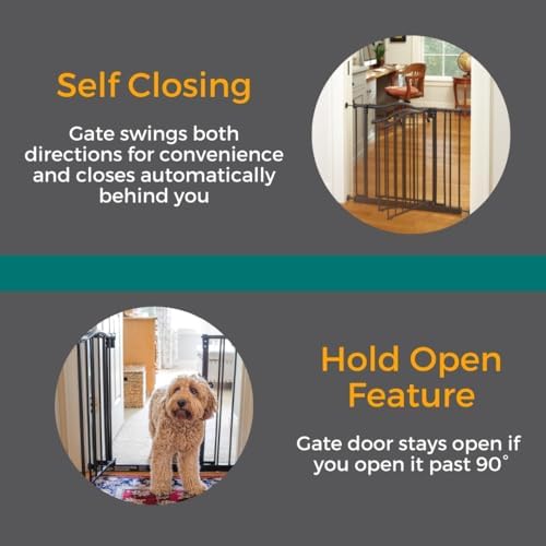 MyPet Windsor Arch Hold-Open & Auto-Close Pressure-Mount Pet Gate: Heavy-Duty Steel Gate 28.5in Tall Comes with Two 5in Extensions from 28in to 38in Wide in Matte Bronze - Image 5