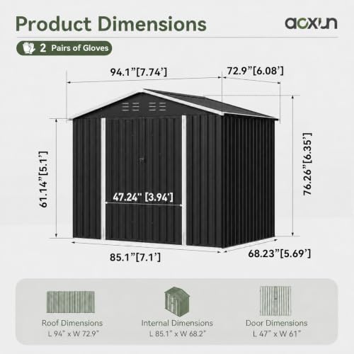 Aoxun 8x6 FT Shed Outdoor Storage Shed with Floor Black - Image 2