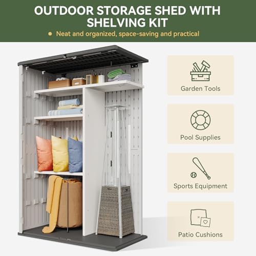 Aoxun 64 Cu.Ft Resin Storage Shed with Metal Shelving Kit & Floor, White - Image 4