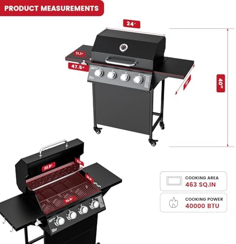 4-Burner Propane Gas Grill, 40000 BTU Stainless Steel Outdoor BBQ - Image 2