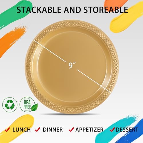 WELLIFE Gold Plastic Plates 9 Inch 50 Count - Image 7