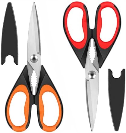 Kitchen Scissors All Purpose Heavy Duty, Kitchen Utensils Set, Stainless Steel Cooking Utensils Gadgets Meat Poultry Food Shears Dishwasher Safe Utility Tools Home (orange-red) by HFLYJPYW