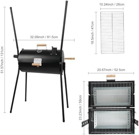 Portable Charcoal Grill & Smoker with Lid Thermometer, 2-in-1 Double-Sided BBQ Grill with Removable Grates, Heat Retention Body, for Camping, Patio & Backyard Parties, Serves 3–5 - Image 2