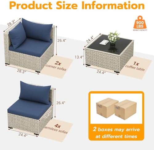 UDPATIO Outdoor Patio Furniture Set 7 Pcs Wicker Sectional Sofa Blue - Image 6