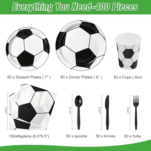 400 Pcs Disposable Soccer Party Tableware Set for 50 Guests - Image 2