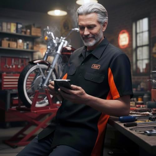Biker Clothing Co. Mens Mdm11676 Men’s Black and Orange Short Sleeve Mechanic Shirt - Image 3