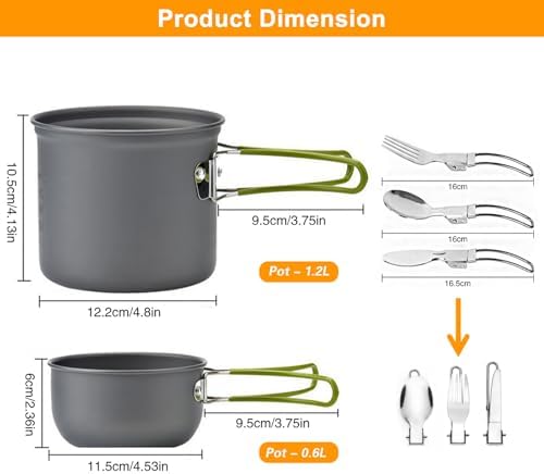 Camping Cookware Mess Kit Backpacking Pot Gear Camping Cooking Pots and Pans Set Camp Kitchen Equipment Accessories Green - Image 4