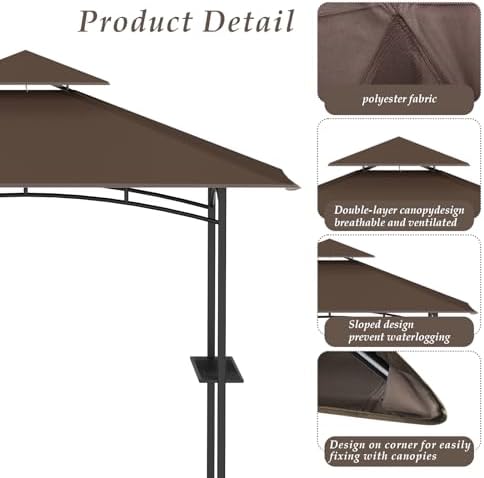 5' x 8' Grill Gazebo Replacement Top, Brown Canopy Top Cover Only - Image 4
