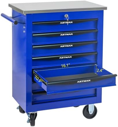 7-Drawer Heavy-Duty Rolling Tool Chest with Wheels & Steel Roof, Lockable Tool Chest Storage Cabinet for Garage, Workshop, Warehouse, and Repair Shop - Image 4