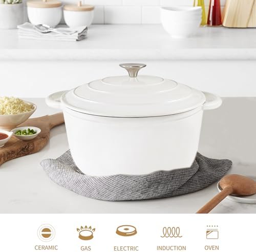 4.5 Quart Enameled Cast Iron Dutch Oven with Self-Basting Lid, White - Image 6