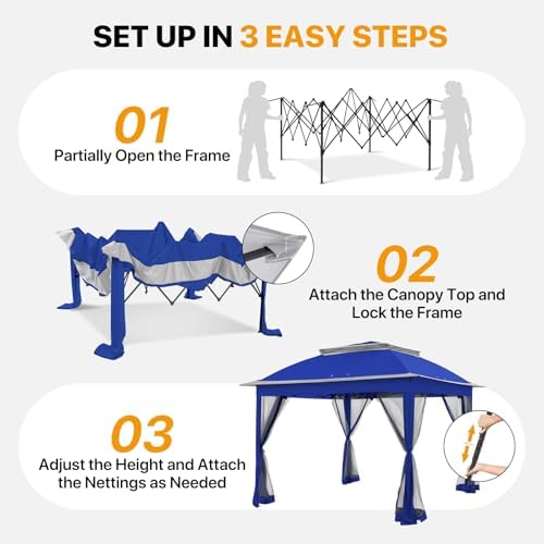 COOS BAY 11x11 Pop Up Gazebo with Netting, Canopy Tent, Royal Blue - Image 2