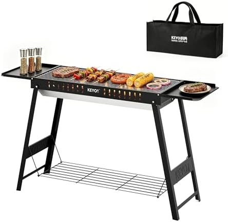 KEYO GRILL Foldable Charcoal Grill, Portable Camping Charcoal Grill with Carry Bag & Side Tables, Compact Folding BBQ Grill for Camping, Tailgating, Beach, Picnic by KEYOGRILL