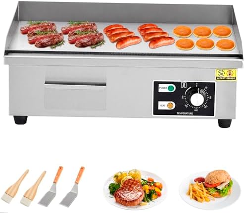 Takywep 21" Commercial Electric Griddle, Stainless Steel Countertop Griddle, Electric Flat Top Grill With Shovel Brush, Restaurant Teppanyaki Grill Cooking Equipment, Temperature Control 50°C - 300°C by HOME